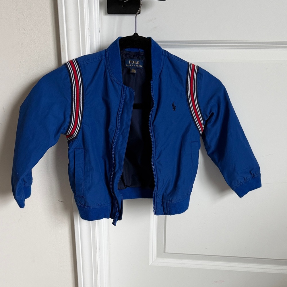 Polo by Ralph Lauren Royal Blue Kids Bomber Jacket with Striped Shoulders